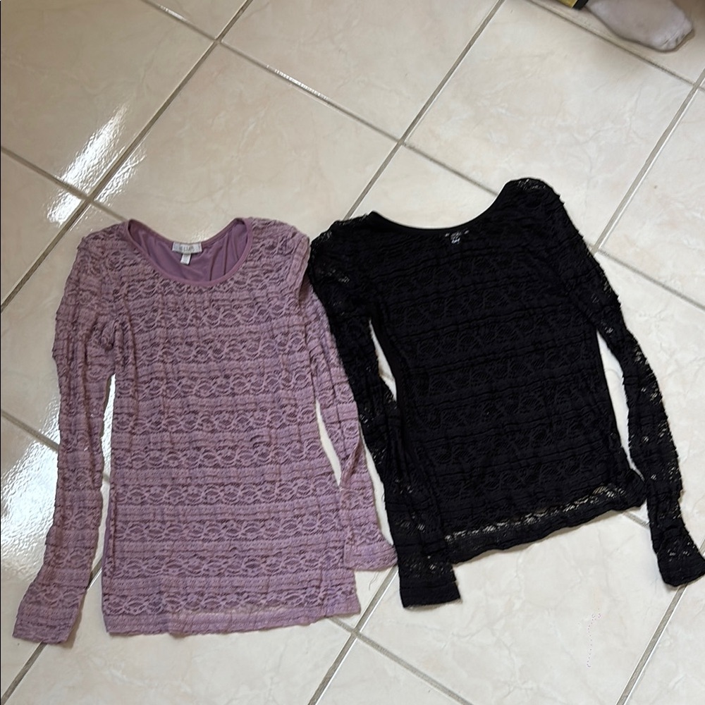 dELiA*s Black and Purple 2 Lace Long Sleeve Tops